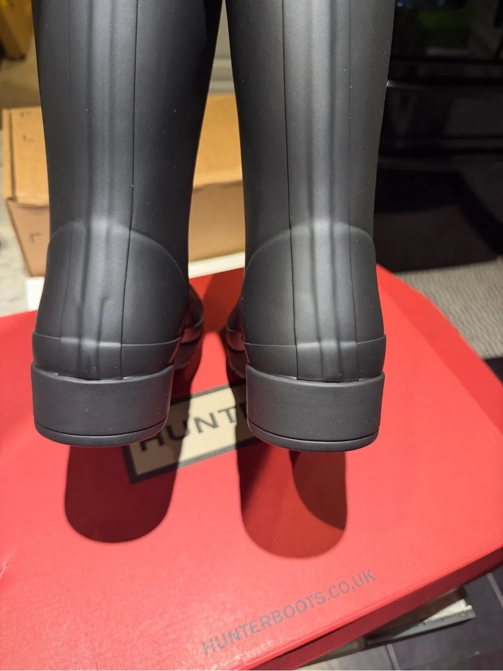 Hunter womens play tall Black Tall Rain Boots with Red-Trim Pull Tabs
